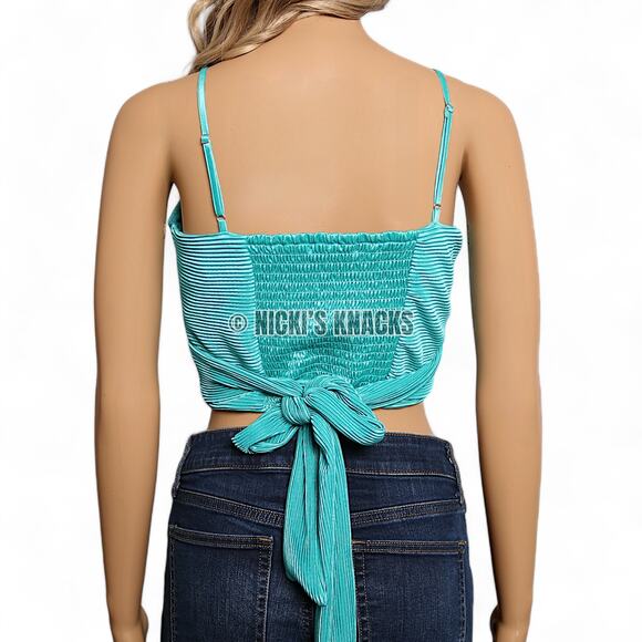 Ro & De Twist Front Ribbed Satin Crop Top Turquoise Festival Y2K Style Size S - Picture 7 of 11